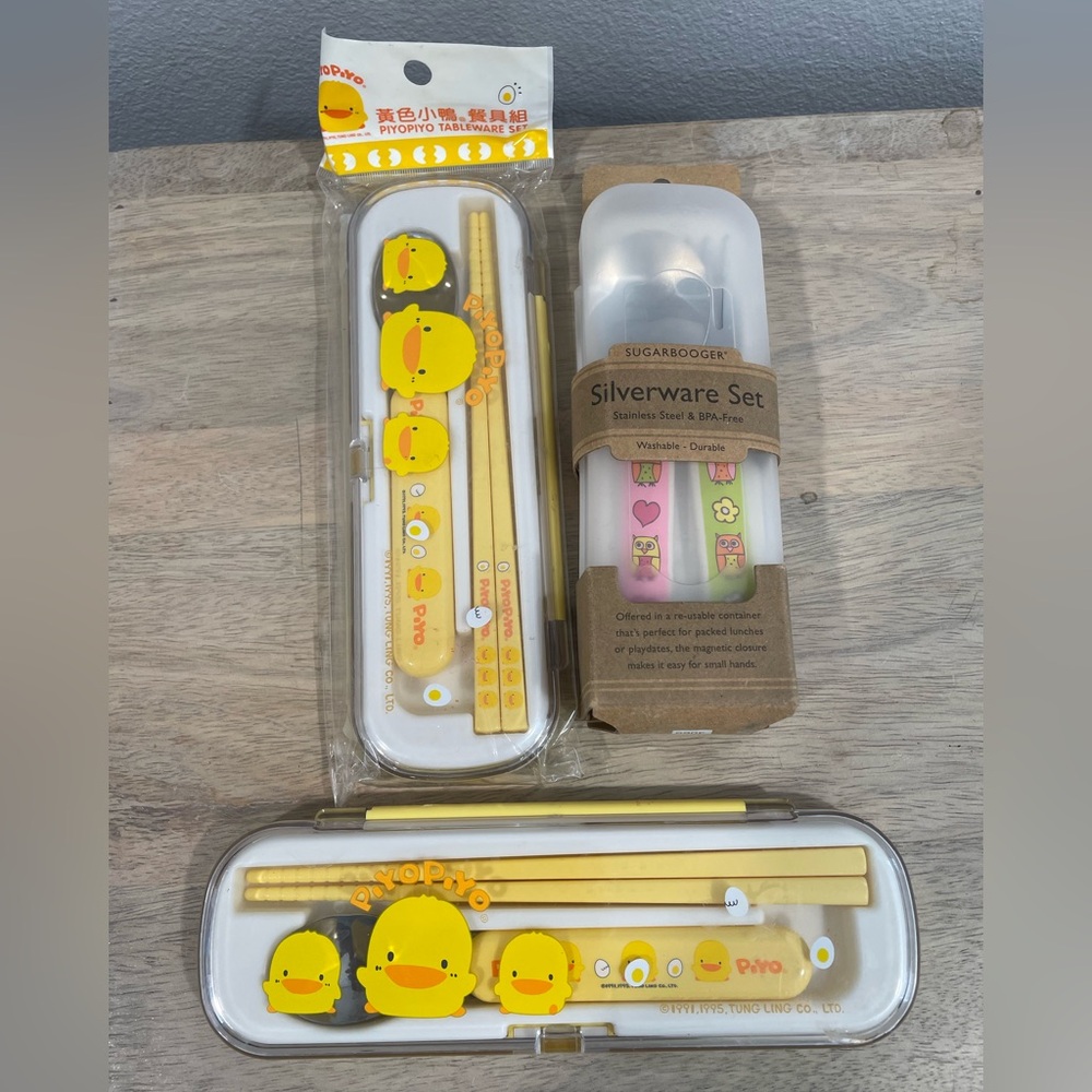 3 Sets of Kids Tableware/Utensils Set Including 2 Piyo Piyo Designs
